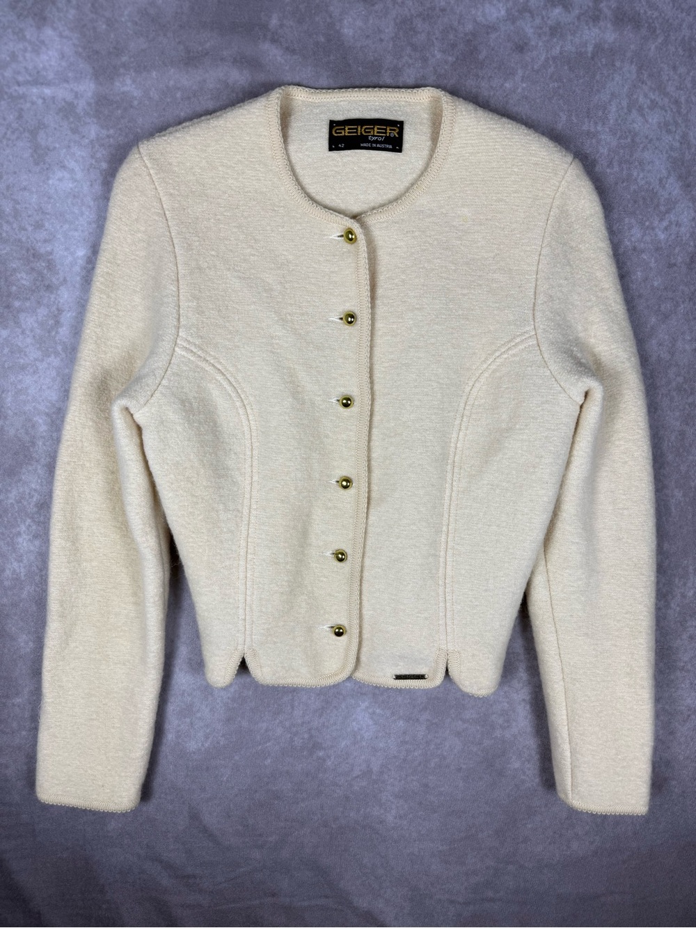 Vintage Geiger Cream Button-Front Women's Cardigan Sweater Medium 42